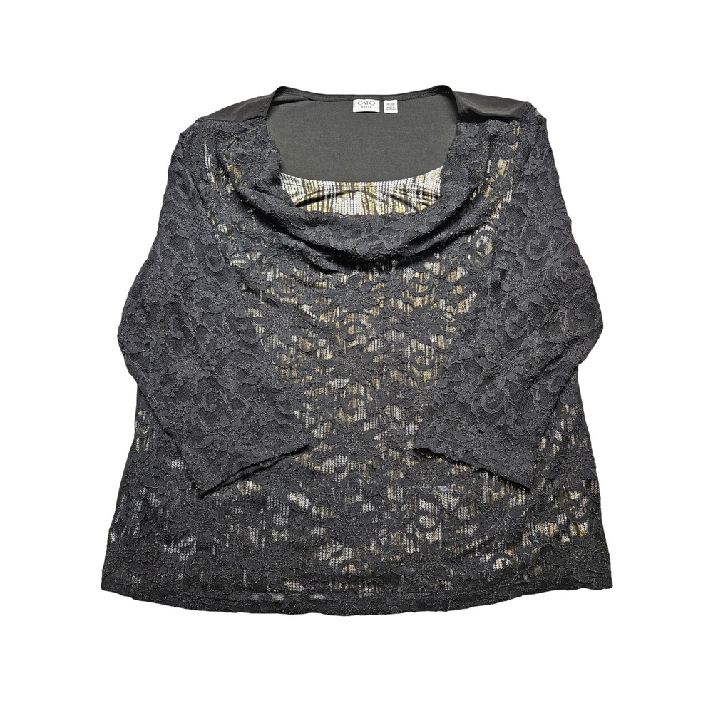 Cato Woman Black Lace Cowl Neck Top 3/4 Sleeve Blouse Plus Size 18/20W